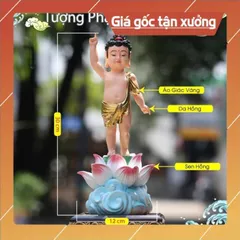 Tượng Phật Đản Sanh tọa đài sen áo giác vàng vẽ màu siêu đẹp CÓ HOẢ TỐC