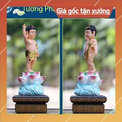 Tượng Phật Đản Sanh tọa đài sen áo giác vàng vẽ màu siêu đẹp CÓ HOẢ TỐC