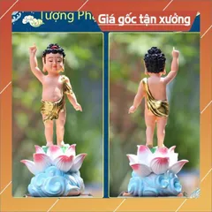 Tượng Phật Đản Sanh tọa đài sen áo giác vàng vẽ màu siêu đẹp CÓ HOẢ TỐC