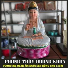 ƯỢNG MẸ QUAN ÂM SƠN MÀU CAO 13CM NGỒI SEN MÀU- Tượng phật quan thế âm bồ tát để thờ cúng hoặc trang trí xe hơ