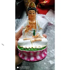 ƯỢNG MẸ QUAN ÂM SƠN MÀU CAO 13CM NGỒI SEN MÀU- Tượng phật quan thế âm bồ tát để thờ cúng hoặc trang trí xe hơ