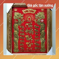 Bài vị cửu huyền thất tổ bằng kiếng chữ kim tuyến khung màu vàng có  hoả tốc
