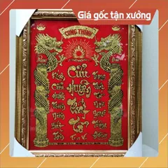 Bài vị cửu huyền thất tổ bằng kiếng chữ kim tuyến khung màu vàng có  hoả tốc