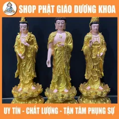 Tôn Tượng Tam Thánh Tây Phương Đứng 40cm Vàng NHỦ ĐẸP