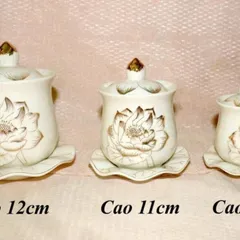 Ly nước thờ cúng bàn thờ hoa sen trắng có 3 cỡ cực đẹp