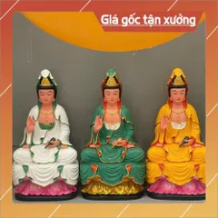 Tôn Tượng Quan Thế Âm Bồ Tát Ngồi 18cm Nhiều màu Chất liệu Composite CÓ HOẢ TỐC