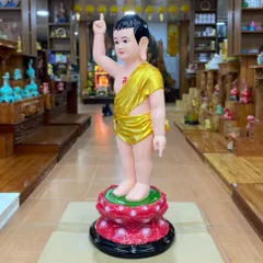 Tôn Tượng Đản Sanh 78cm Áo Vàng Vẽ Sen Hồng Nhựa Composite Mới có hoả tốc