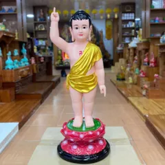Tôn Tượng Đản Sanh 78cm Áo Vàng Vẽ Sen Hồng Nhựa Composite Mới có hoả tốc