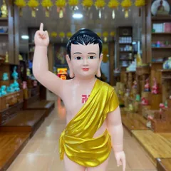Tôn Tượng Đản Sanh 78cm Áo Vàng Vẽ Sen Hồng Nhựa Composite Mới có hoả tốc