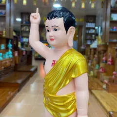 Tôn Tượng Đản Sanh 78cm Áo Vàng Vẽ Sen Hồng Nhựa Composite Mới có hoả tốc