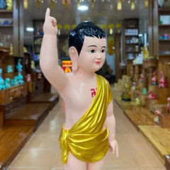 Tôn Tượng Đản Sanh 78cm Áo Vàng Vẽ Sen Hồng Nhựa Composite Mới có hoả tốc