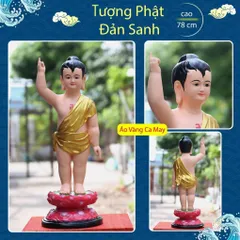 Tôn Tượng Đản Sanh 78cm Áo Vàng Vẽ Sen Hồng Nhựa Composite Mới có hoả tốc