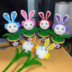 Chậu hoa thỏ mini kẽm nhung.Hoa thỏ cành handmade