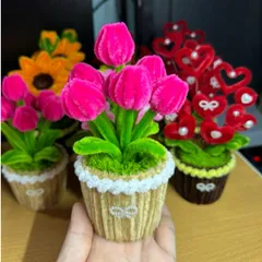Chậu hoa kẽm nhung mini kèm túi và thiệp.Quà tặng dịp lễ 14/2 8/3 20/10 20/11