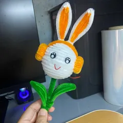 Chậu hoa thỏ mini kẽm nhung.Hoa thỏ cành handmade