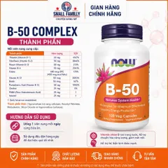 NOW B-50 Complex - Vitamin Nhóm B B-Complex Hỗ Trợ Hệ Thần Kinh, Chuyển Hóa Năng Lượng, Giảm Mệt Mỏi
