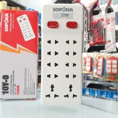 Ổ Cắm Điện Đa Năng 10 Lỗ Sopoka Chịu Tải 2200W, 2 Công Tắc Nguồn Độc Lập, Chịu Nhiệt, Chống Va Đập - Model 10Y0 - 10Y6