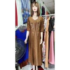 Đầm MAXI trung niên dự tiệc sang trọng vải nhũ ánh kim cao cấp tặng mẹ co giãn tốt bigsize dưới 80kg mặc đẹp