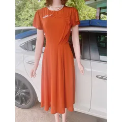 Đầm đính ngọc  Màu cam  Giá 320k Hàng có sẵn giao ngay chất liệu chifffon 2 lớp Hàng cao cấp