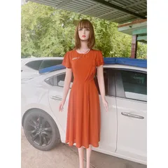Đầm đính ngọc  Màu cam  Giá 320k Hàng có sẵn giao ngay chất liệu chifffon 2 lớp Hàng cao cấp
