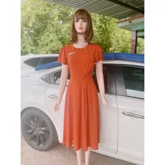 Đầm đính ngọc  Màu cam  Giá 320k Hàng có sẵn giao ngay chất liệu chifffon 2 lớp Hàng cao cấp