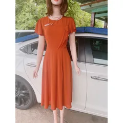 Đầm đính ngọc  Màu cam  Giá 320k Hàng có sẵn giao ngay chất liệu chifffon 2 lớp Hàng cao cấp