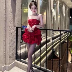 Đầm cúp đính đá tùng xoè sang chảnh đi tiệc có quần bảo hộ 2 lớp < 55kg ảnh thật , eo dứoi 68cm mặc đẹp Màu đỏ 🧧