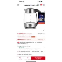 Ấm đun nước dùng điện bằng thủy tinh, thương hiệu Lock&Lock EJK341 1.8L Hàng có sẵn giao ngay Giá 490k