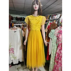 Đầm ren tay cánh tiên che bắp tay dáng dài Đúp lót 2 lớp Màu vàng + xanh mint + tím nhạt Hàng có sẵn giao ngay