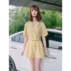 Set ren thiết kế cao cấp. Mềm mịn và mát. Freesize 58kg đổ lại. Hàng có sẵn giao ngay M Màu vàng nhạt Eo quần bo chun