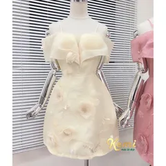 Váy tafta 2 dây đính kết hoa cầu kỳ Váy tafta đi tiệc sang chảnh Giá 390k Màu hồng 2S Màu kem SM2L Hàng có sẵn giao ngay