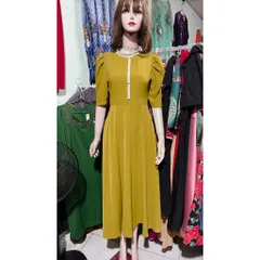 Đầm dáng dài màu bơ Eo dưới 68cm mặc đẹp Chiều dài đầm 121cm Giá 320k