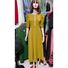 Đầm dáng dài màu bơ Eo dưới 68cm mặc đẹp Chiều dài đầm 121cm Giá 320k