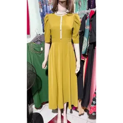 Đầm dáng dài màu bơ Eo dưới 68cm mặc đẹp Chiều dài đầm 121cm Giá 320k