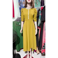 Đầm dáng dài màu bơ Eo dưới 68cm mặc đẹp Chiều dài đầm 121cm Giá 320k