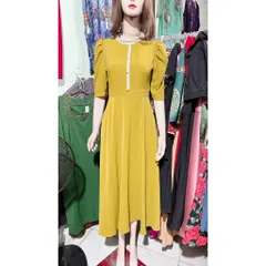Đầm dáng dài màu bơ Eo dưới 68cm mặc đẹp Chiều dài đầm 121cm Giá 320k