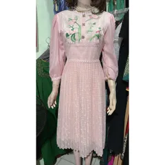 Đầm ren thêu chính phẩm DVC cao cấp Hàng có sẵn giao ngay L Size SML, eo dưới 76cm mặc đẹp Giá 550k Chiều dài đầm 108cm