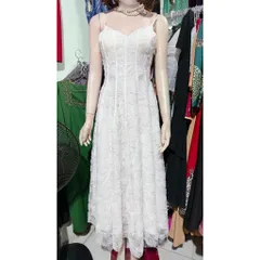 Đầm Dự Tiệc 2 Dây Dáng Dài Ren Hoa Nổi Kim Sa Siêu Sang cho Nàng ,Đầm maxi ren trắng 2s kim sa  Giá 450k Size S