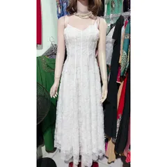 Đầm Dự Tiệc 2 Dây Dáng Dài Ren Hoa Nổi Kim Sa Siêu Sang cho Nàng ,Đầm maxi ren trắng 2s kim sa  Giá 450k Size S