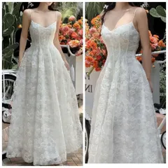 Đầm Dự Tiệc 2 Dây Dáng Dài Ren Hoa Nổi Kim Sa Siêu Sang cho Nàng ,Đầm maxi ren trắng 2s kim sa  Giá 450k Size S