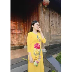 Áo Dài Truyền Thống # Bộ Áo Dài Lụa Tằm Ướt Thêu Sen đẹp Giá 390k/ cả set gồm áo dài và quần Hàng có sẵn giao ngay