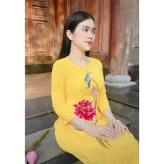 Áo Dài Truyền Thống # Bộ Áo Dài Lụa Tằm Ướt Thêu Sen đẹp Giá 390k/ cả set gồm áo dài và quần Hàng có sẵn giao ngay