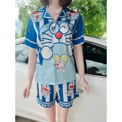 [Vải Lụa Xước Cao Cấp] <70kg, Đồ ngủ  Pyjama Quần Ngắn Hàng Thiết Kế Họa Tiết Doraemon Giá 250k/ cả set Hàng có sẵn giao