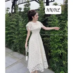 Đầm Xoe Hoa Nổi Cổ Peter Phối Ren Cực Sang Trọng Cho Các Nàng Màu trắng Size SML, eo dưới 80cm mặc đẹp Đúp lót 2 lớp