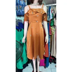 Đầm Dự Tiệc 2 Dây Trễ Vai Phối Đá Sang Trọng - Hàng có sẵn giao ngay  Size SMLXL Chất liệu lụa Pháp sang trọng Màu cam