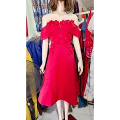 Đầm tapta màu đỏ đính kết nổi siêu đẹp Eo dứoi 78cm mặc đẹp Size SMLXL Chất liệu tapta cao cấp Giá 399k