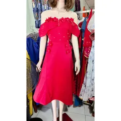 Đầm tapta màu đỏ đính kết nổi siêu đẹp Eo dứoi 78cm mặc đẹp Size SMLXL Chất liệu tapta cao cấp Giá 399k