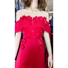 Đầm tapta màu đỏ đính kết nổi siêu đẹp Eo dứoi 78cm mặc đẹp Size SMLXL Chất liệu tapta cao cấp Giá 399k
