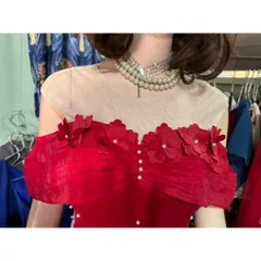 Đầm tapta màu đỏ đính kết nổi siêu đẹp Eo dứoi 78cm mặc đẹp Size SMLXL Chất liệu tapta cao cấp Giá 399k