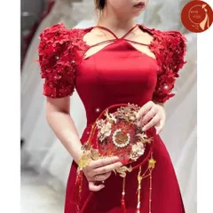 Đầm thiết kế đính kết hoa cổ yếm sang chảnh tiểu thư có big size Gía 390k Hàng có sẵn giao ngay 3XL Dưới 80kg mặc đẹp